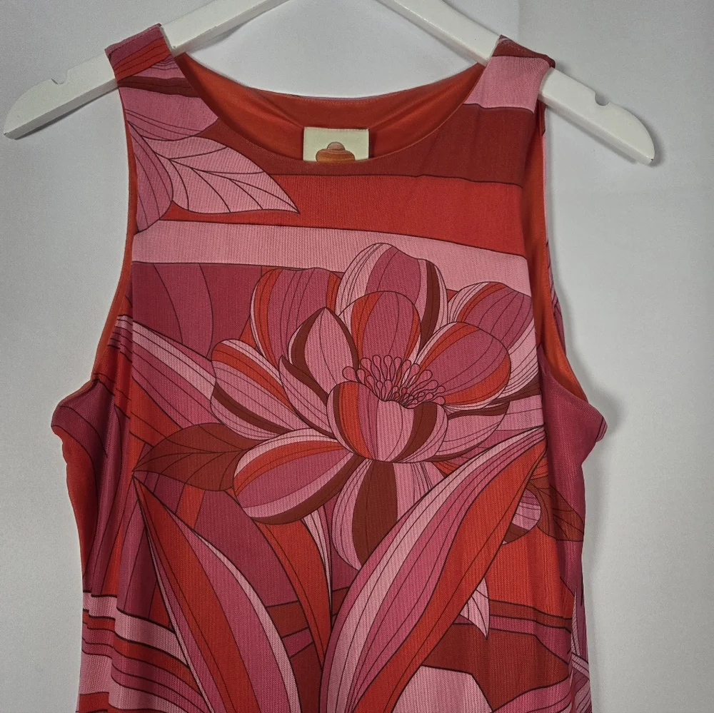 NWT Farm Rio Endless Summer Red Midi Tank Floral Mod Stretch Dress Size S $190 - Picture 4 of 12